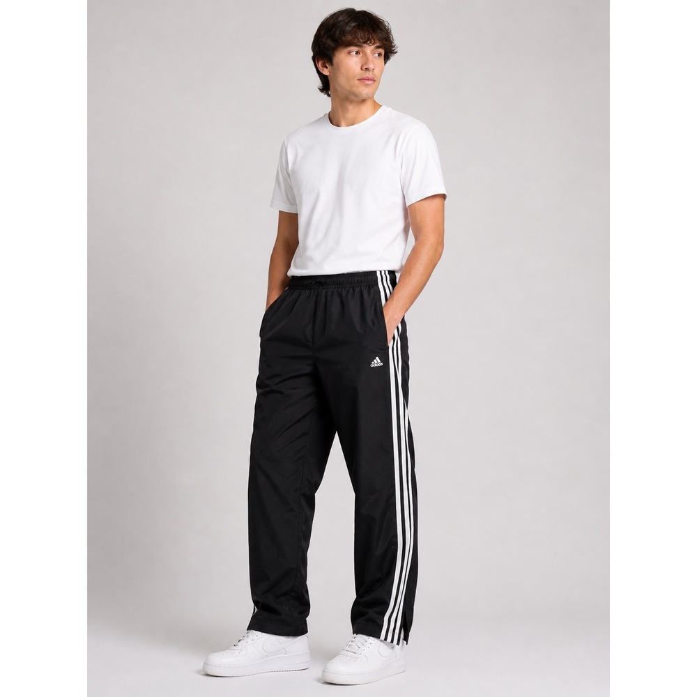 Adidas Vintage Windbreaker Track Pants Black White Stripe Zip Ankle Mens Medium